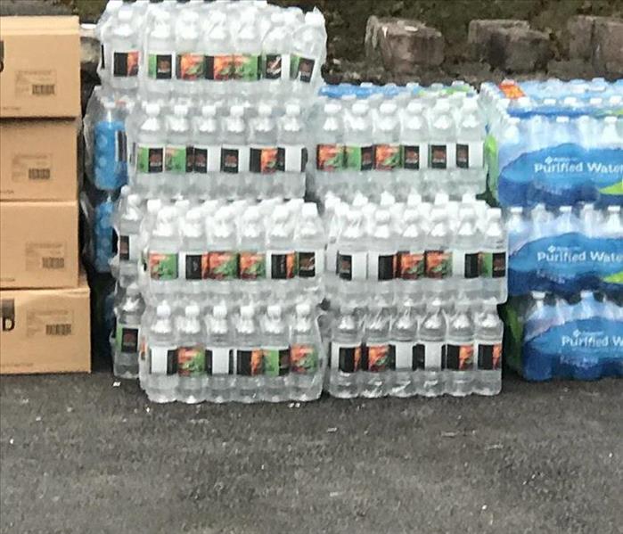 Cases of SERVPRO labeled water we donated for the Ronald McDonald House